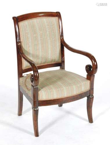 A 19th Century mahogany elbow chair with scroll arms