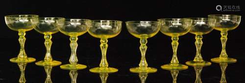 A set of eight late 19th Century Uranium champagne glasses