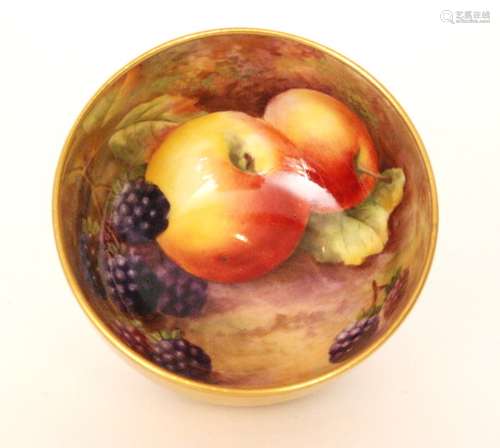 A Royal Worcester high sided 'Fallen Fruits' bowl decorated by Price with hand painted apples and blackberries to the interior