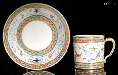 A late 18th Century Sevres porcelain coffee can and high sided saucer