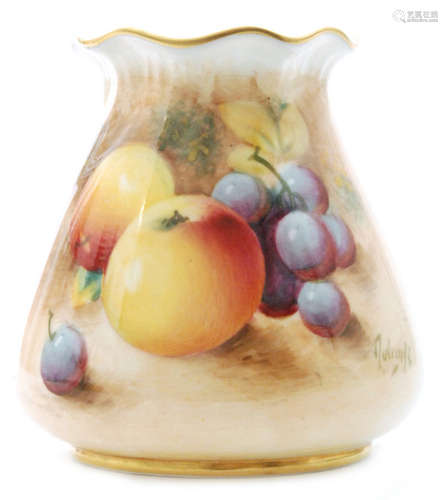 A later 20th Century Royal Worcester Fallen Fruits cache pot panel decorated by Rolands with hand painted with apples and grapes