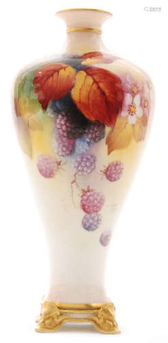 A Royal Worcester shape F106 vase of high shouldered form raised to an affixed stand