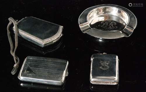 A continental white metal Art Deco compact and double sovereign case with engine turned decoration