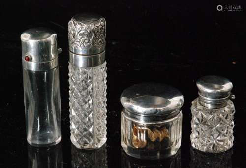 Two Victorian hallmarked silver and clear glass cylindrical scent bottles