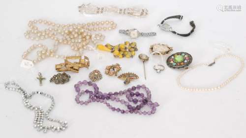 A parcel lot of costume jewellery to include faux pearls paste set jewellery coral beads