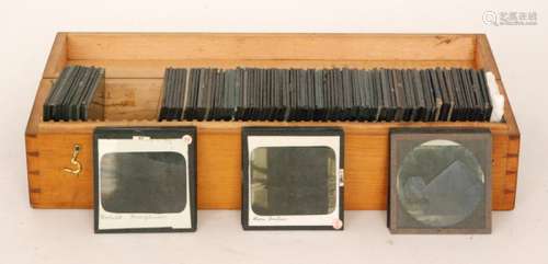 A collection of magic lantern slides detailing early travels to Egypt and the Valley of the Kings in wooden case