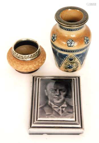 An early 20th Century Craven Dunnill & Co Ltd rectangular tile intaglio moulded with a portrait of Joseph Chamberlain