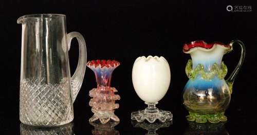 A group of 19th Century and later Stourbridge glass comprising a jug with applied trim and handle to an opalescent ground