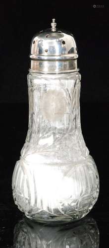 A hallmarked silver and clear glass sugar castor