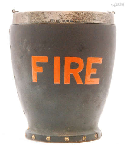 A late 19th Century Doulton Lambeth Silicon ware silver mounted beaker formed as a fire bucket