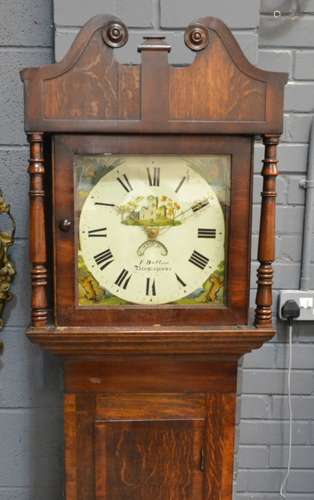 A 19th Century oak and mahogany crossbanded longcase clock with a thirty hour movement