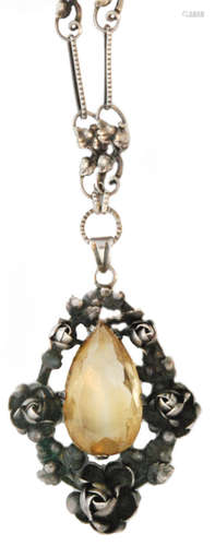 An early 20th Century German sterling silver mounted citrine pendant