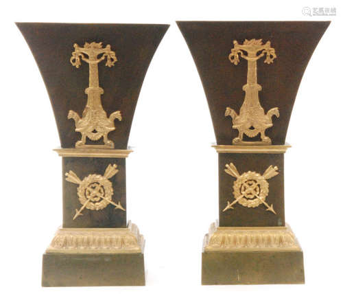 A pair of 19th Century French Empire bronze and ormolu mounted vases