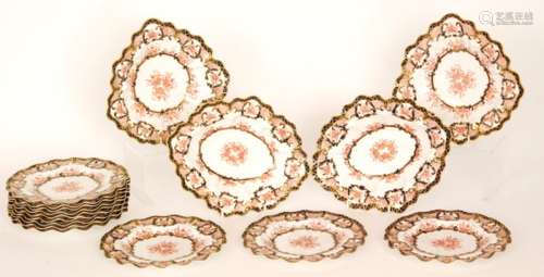 An early 20th Century Royal Crown Derby Imari pattern dessert set comprising two diamond shaped dishes