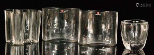 A group of later 20th Century Littala clear crystal glass comprising a Savoy vase designed by Alvar Aalto