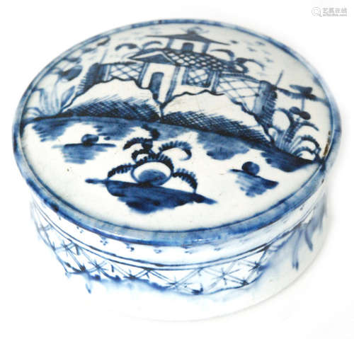 A late 18th Century Pearlware circular cosmetic or snuff box and cover