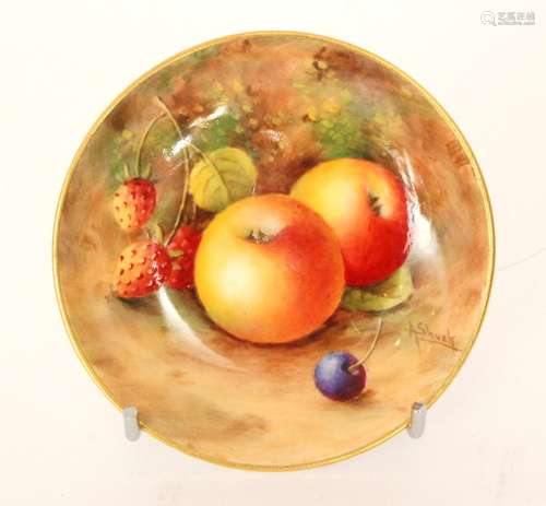 A Royal Worcester Fallen Fruits pin dish coaster decorated by Shuck with hand painted apples