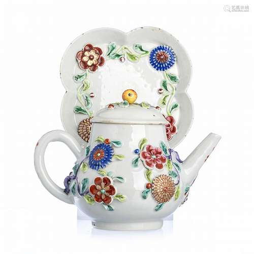 Chinese porcelain floral relief Teapot, Yongzheng