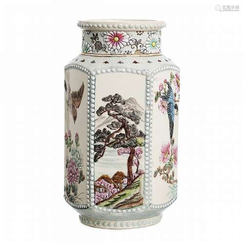 Satsuma relief ceramic vase Japan
