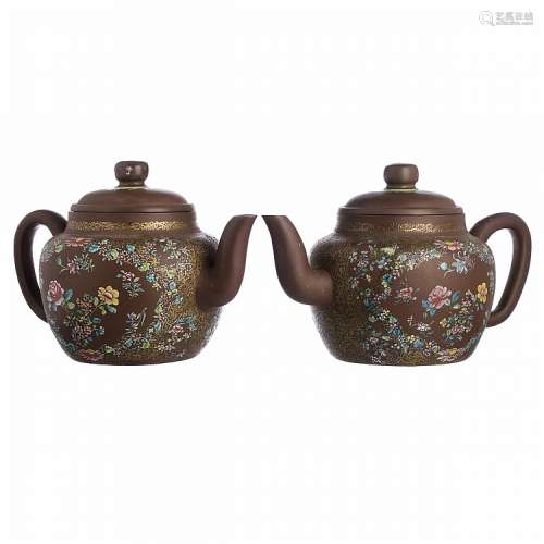 Chinese Yixing Ceramic Large Pair of Teapots, 18th