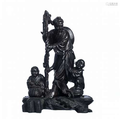 Chinese hardstone Immortal and attendants carving