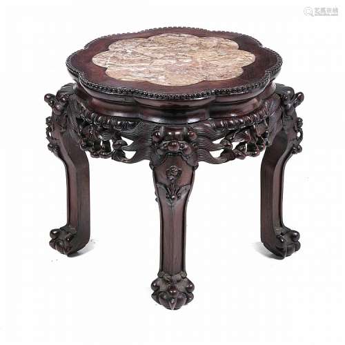 Chinese hongmu stand in with marble top