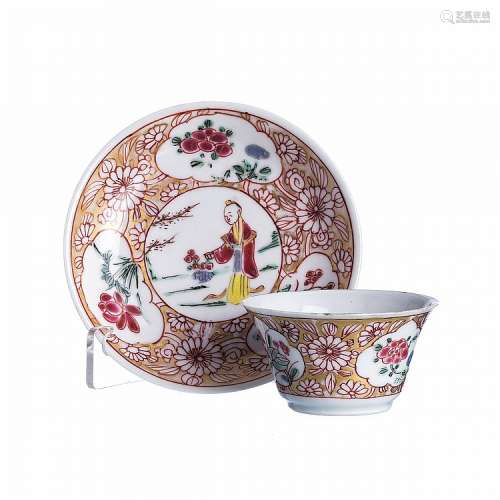 Teacup and saucer figure in porcelain, Yongzheng