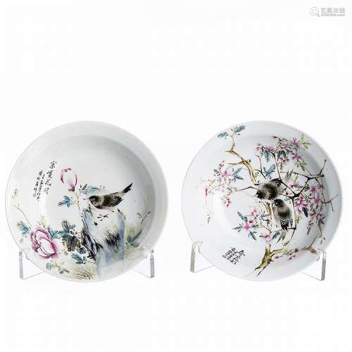 Two bowls 'birds' in chinese porcelain, Minguo