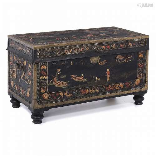 Chinese painted leather chest