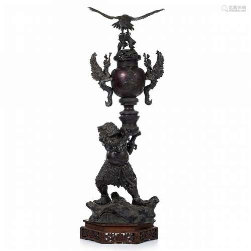 Large figurative bronze incense burner, Meiji