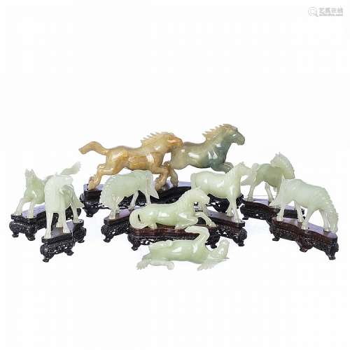 Ten horses in jade stone