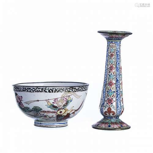 Chinese enamel bowl and incense holder, Canton