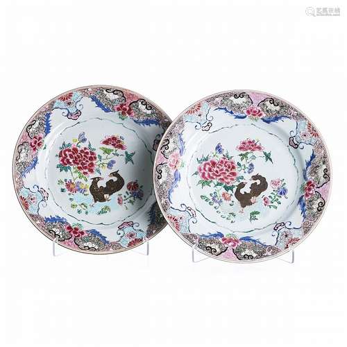 Pair of plates 'ducks' in Chinese porcelain, Yongzheng