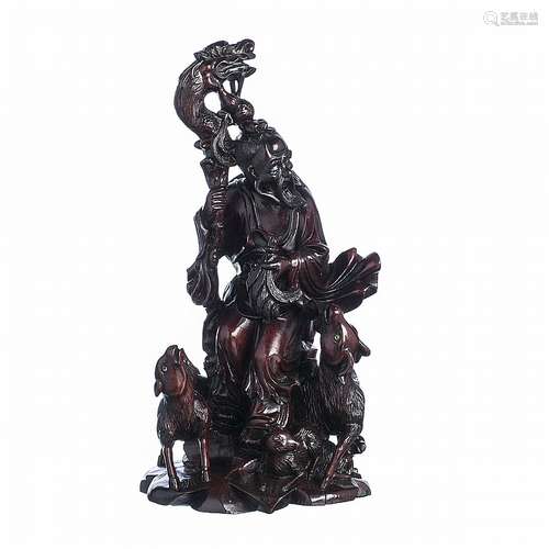 Chinese hongmu Immortal carving with animals