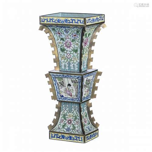 Chinese Gu enamel metal vase, Canton