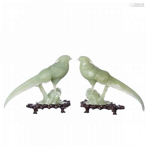 Pair chinese of jade birds