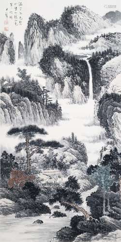 Huang Junbi Waterfall 黄君璧(1899 - 1991) 山光水色碧于苔