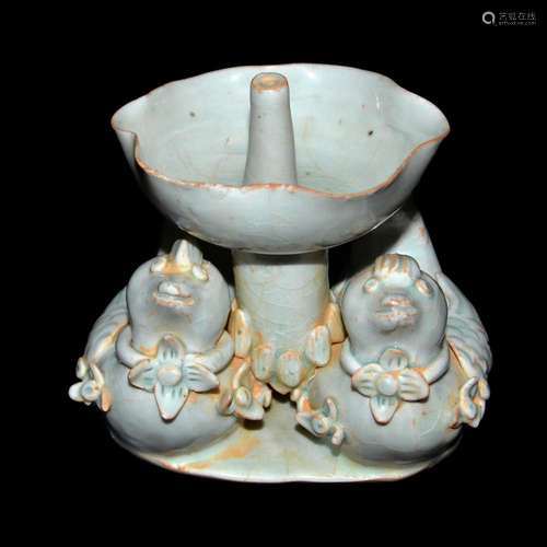 Song Dynasty, An Unusual Yingqing Petal-Shaped Candle-Stand 宋 影青双鸳鸯烛台