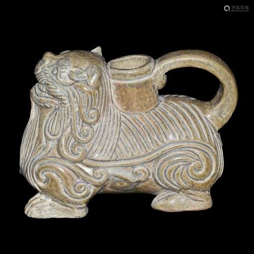 Eastern Jin Dynasty, Yueyao Celadon Lion-shaped Ewer 东晋 越窑青釉狮形把壶