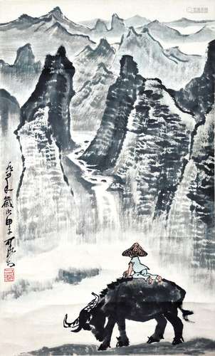 Li Keran Admiring Mountain Scene 李可染(1907 - 1989) 骑牛赏山图