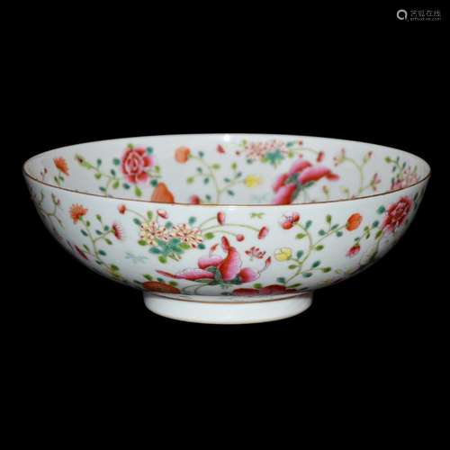 A Famille-Rose Floral with Butterflies Bowl 粉彩花蝶纹盘