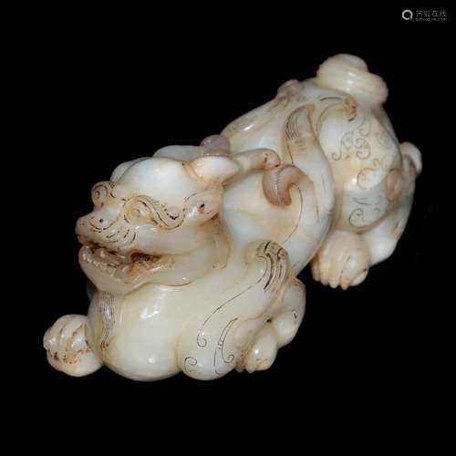 Han, A Fine and Rare Jade Bixie 汉 武帝 玉雕圈云纹辟邪