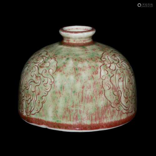 Qing, A Fine Peach Bloom-Glazed Beehive Waterpot, Taibai Zun 清 康熙 豇豆红刻花团龙纹太白尊