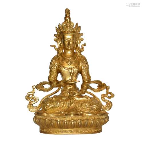 Qing Dynasty, A Gilt Bronze Figure of Vajrasattva 清 铜鎏金金刚萨埵佛坐像