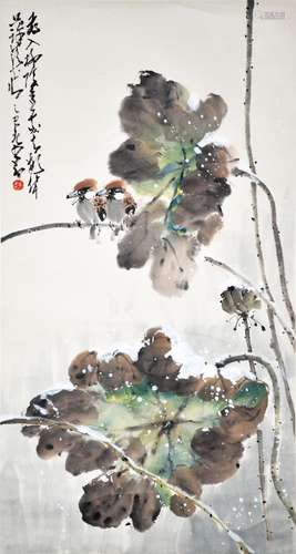 Zhao Shaoang Birds on Lotus 赵少昂(1905 - 1995) 秋荷双雀