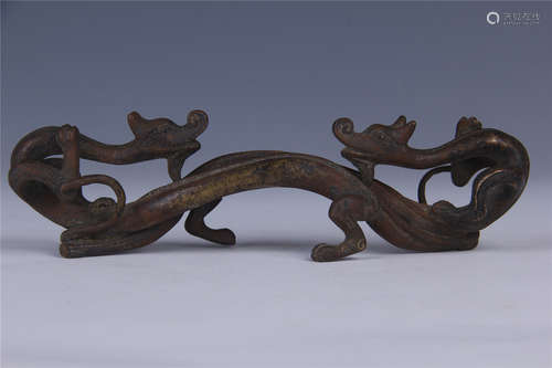 A BRONZE DOUBLE DRAGONS BRUSH RACK