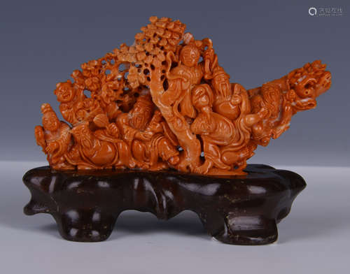 RED CORAL CARVED 'EIGHT IMMORTALS' FIGURAL GROUP