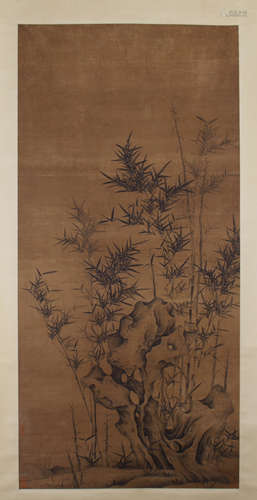 CHINESE INK PAINTING OF BAMBOOS & ROCKS