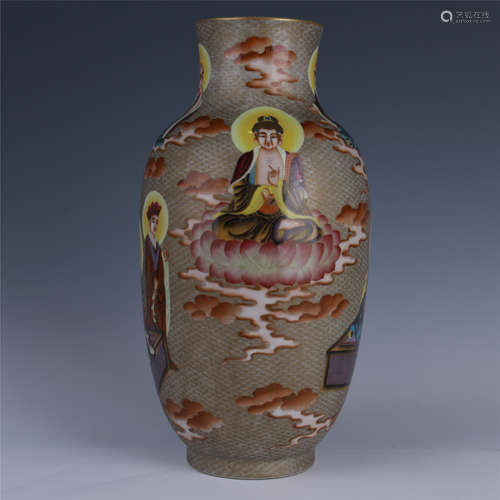 GILT ENAMEL PORCELAIN VASE WITH IMMORTALS MOTIF