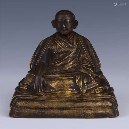 GILT BRONZE SEATED GURU BUDDHA